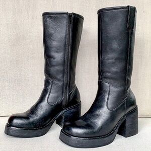 FRYE Rare Platform Chunky Heel Y2K Black Boots 9